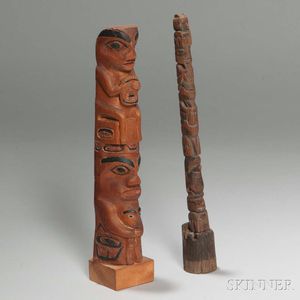 Two Northwest Coast Carved Wood Model Totem Poles