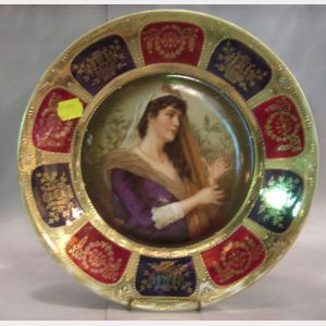 German Gilt and Transfer Portrait Decorated Porcelain Cabinet Plate