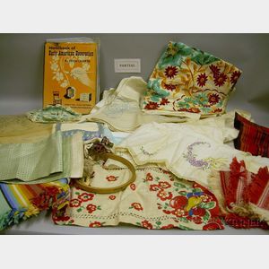 Large Box of Assorted Household Linens and Embroidery Notions