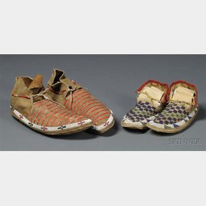 Two Pairs of Central Plains Hide Moccasins