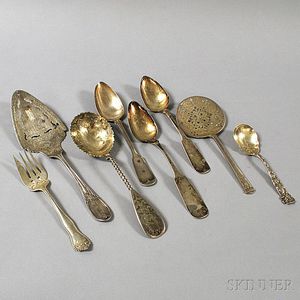 Eight Sterling and Coin Silver Flatware Serving Items