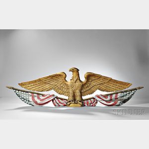 Large Gilt and Polychrome Decorated Carved Spreadwing Eagle Architectural Plaque