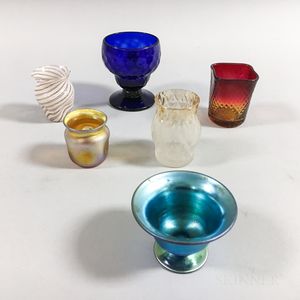 Tiffany Glass Toothpick Holder, a Steuben Blue Aurene Salt, and Four Others. 