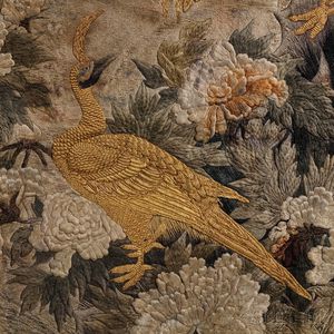 Wall Tapestry with Peacock, Peahen, and Peonies