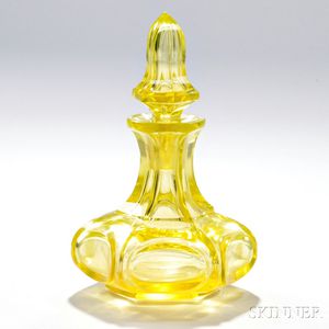 Canary Yellow Blown Molded Ellipse Pattern Cologne with Stopper