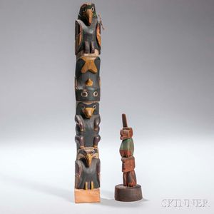 Two Carved and Painted Model Totem Poles