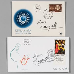 Chagall, Marc (1887-1985) Two Signed Israeli Covers: Albert Einstein, 1956; and King David, 1962.