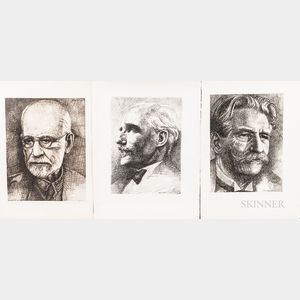 John Hansegger (American, 1908-1989) Ten Portrait Etchings: Sigmund Freud ; Dr. Albert Schweitzer
