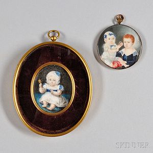 American or European School, Early 19th Century Two Portrait Miniatures of Children.