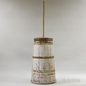 Gray-painted Stave-constructed Butter Churn