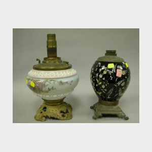 Two Decorated Glass Table Lamp Bases