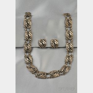 Sterling Silver Necklace and Earclips, N.E. From, Denmark