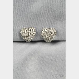 18kt White Gold and Diamond Heart Earclips