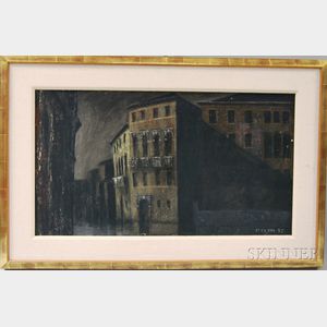 American School, 20th Century Cityscape by Moonlight, Possibly Venice.
