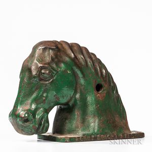 "Bonny Bright Eyes" Green-painted Cast Iron Carnival Horse Head