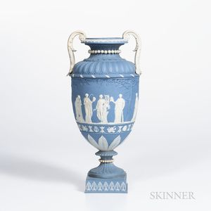 Wedgwood Solid Blue Jasper Two-handled Vase and a Cover