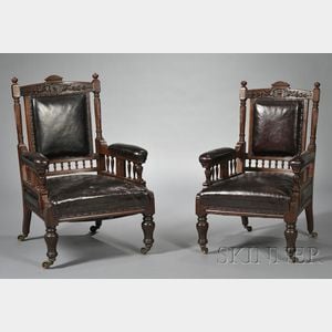 Pair of Victorian Leather-upholstered Mahogany Armchairs