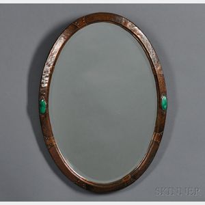 Arts & Crafts Copper Mirror with Ruskin Inserts