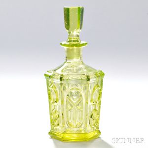 Green/Yellow Blown Molded Star and Punty Pattern Cologne with Stopper
