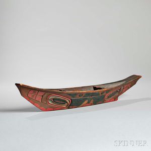 Northwest Coast Carved and Painted Wood Canoe Model