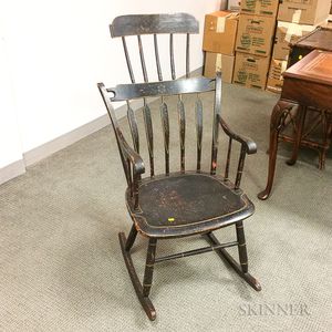 Black-painted and Stenciled Comb-back Windsor Armed Rocking Chair