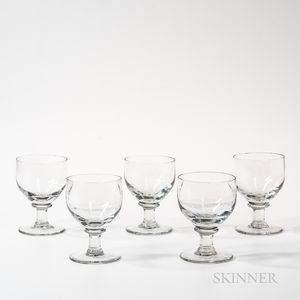 Set of Five Clear Blown Glass Goblets