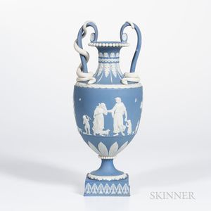 Wedgwood Solid Blue Snake-handled Vase
