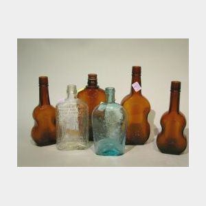 Six Colored and Colorless Glass Liquor Bottles