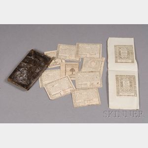 18th Century Embossed Leather Wallet with Early Paper Currency