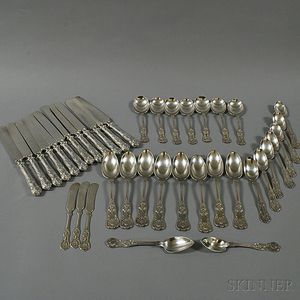 Assembled Group of "King/Kings" Shell-handled Sterling Silver Flatware