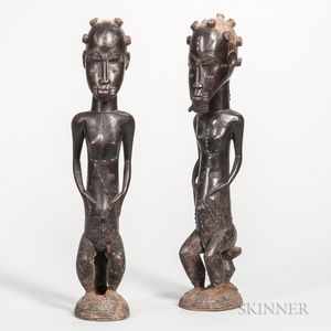 Pair of Baule-style Carved Wood Male and Female Figures