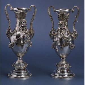 Pair of Neoclassical-style Sterling Urns