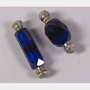 Two Cobalt Blue Cut Glass Double-ended Scent Bottles