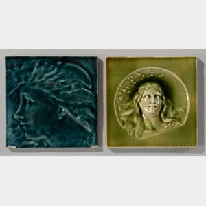 Two J. & J.G. Low Art Tile Works Art Pottery Portrait Tiles