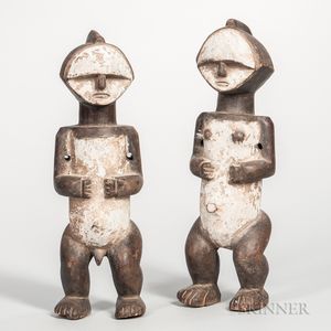 Pair of Mbete-style Reliquary Male and Female Figures