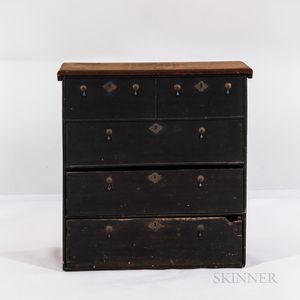 Black-painted Pine Chest Over Drawers