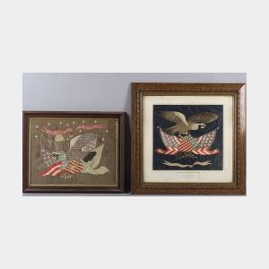 Two Embroidered Silk Patriotic Eagle Pictures