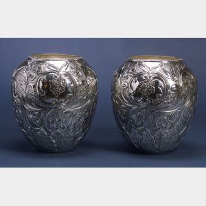 Pair of Sterling Repousse Vases