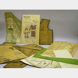 Group of 19th Century Dress Maker's Patterns and a Witco Fabric Sample Card