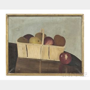 American School, Late 19th Century Still Life with a Basket of Apples on a Table.
