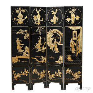 Pair of Four-panel Lacquered Floor Screens
