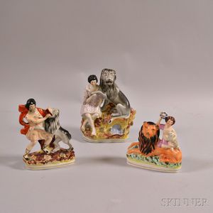 Three Staffordshire Ceramic Figures with Lions