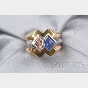 18kt Gold, Platinum, Colored Diamond, and Sapphire Ring, Van Cleef & Arpels