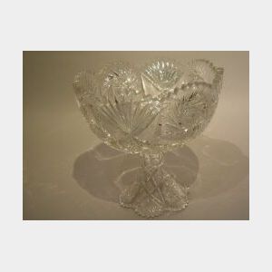 Colorless Cut Glass Punch Bowl on Pedestal.