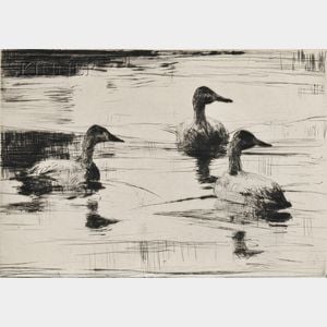 Frank Weston Benson (American, 1862-1951) Two Waterfowl Subjects: Flying Brant