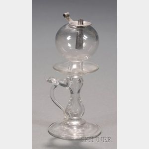 Small Free-blown Colorless Glass Whale Oil Hand Lamp