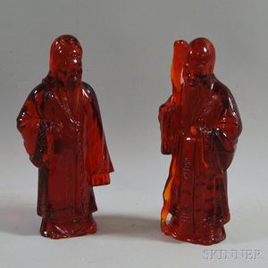 Pair of Chinese Red Resin Figures