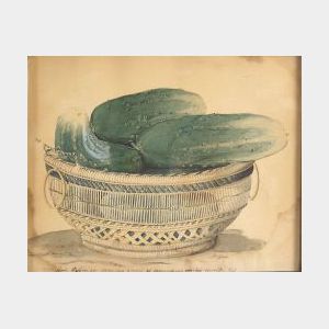 American/Continental School, 19th Century Still Life of Cucumbers in a Basket.