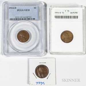 Two 1914-D and a 1924-D Lincoln Cen