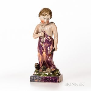 Pink Lustre Decorated Figure of Cupid